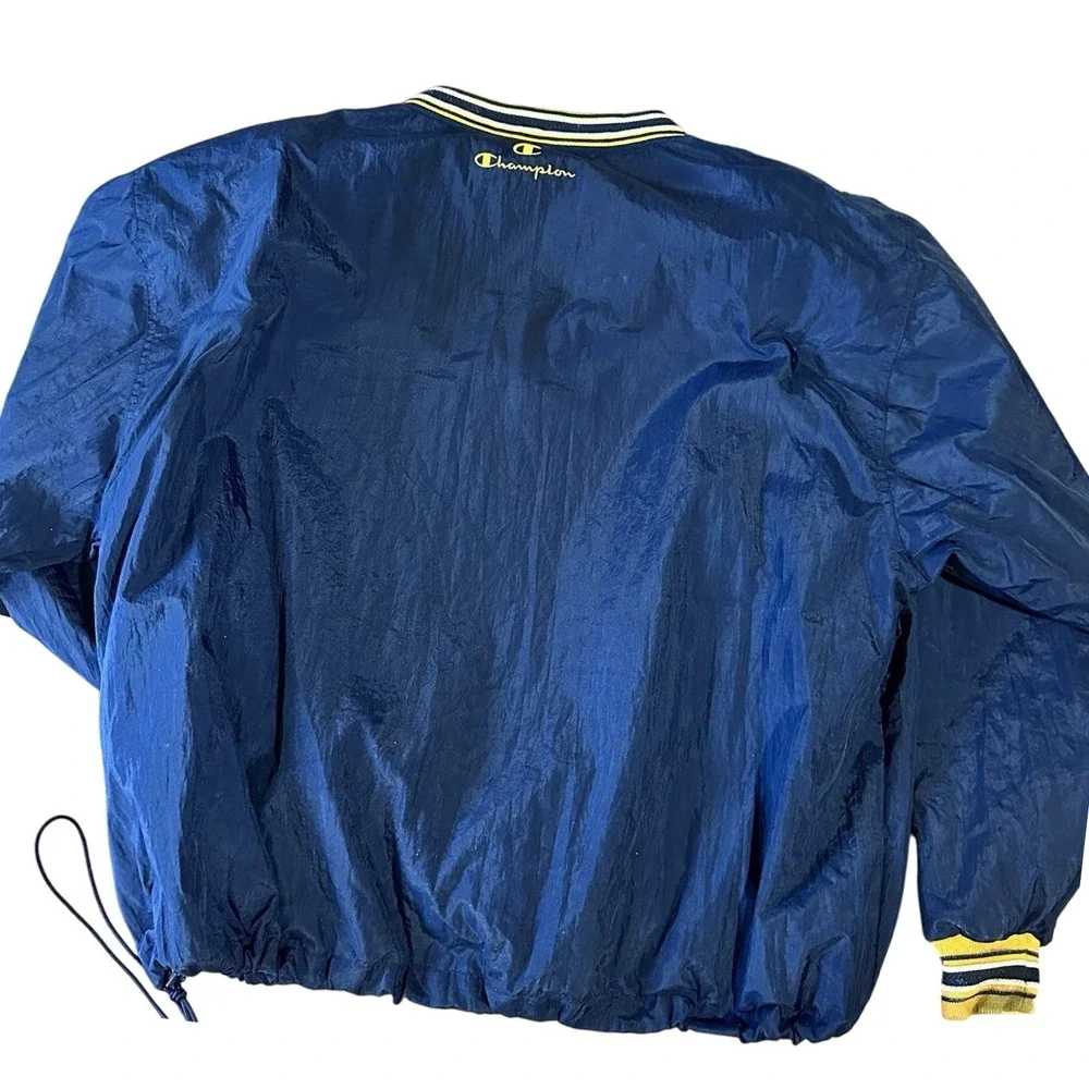 Champion Windbreaker Mens XXL Navy Blue Yellow V-Neck Pullover Vintage Style